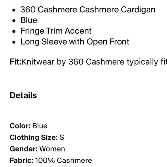 360 Cashmere Navy and Black Cardigan Sweater with Fringe Small - Picture 4 of 4